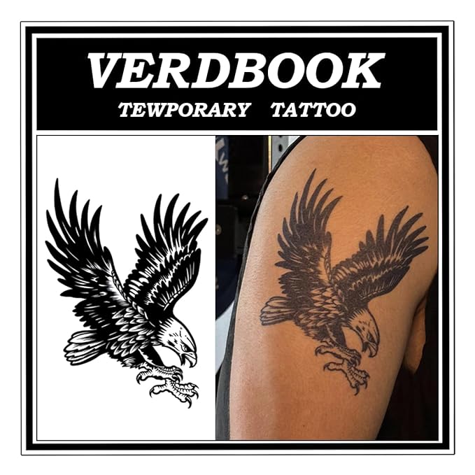 Waterproof Temporary Tattoos: 2-Sheet Tattoo Kit with Realistic Body Stickers, Semi-Permanent Tattoos for Adults Lasting 7-15 Days – Safe for Men & Women, Eagle Tattoo Pattern
