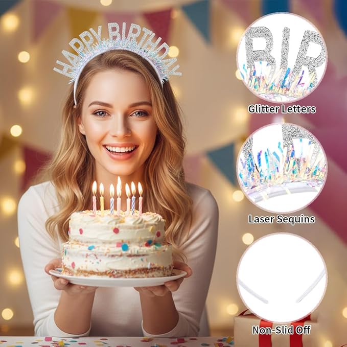 Birthday Headband Tiara, Happy Birthday Headband Tiara Accessories for Women, Silver Tiaras Crown Accessories Decorations Party Favors for Girl Princess