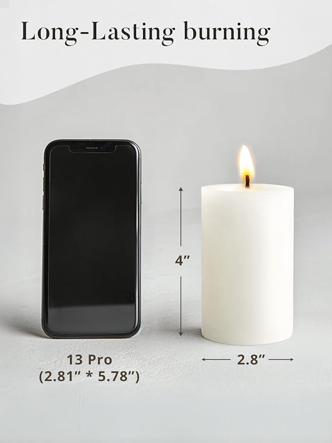 White Pillar Candles, Set of 3 Wax,56 Hours Long Burning,Unscented and Dripless Pillar Candles Bulk,Large Candles (3x4 inch) for Christmas Lights,Wedding,Parties, Spas,Home Decorative