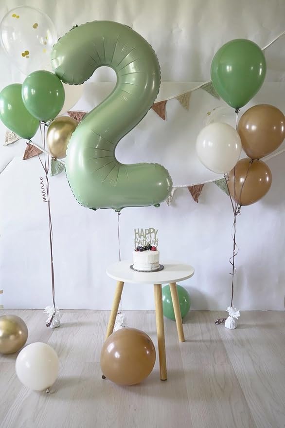 Big 40 Inch Sage Green 2 Number Balloon Birthday Decoration, 2026 Oliver Green Number 2 Helium Balloons 12 20 22 23 24 26 28 32 42 Celebration, Boy Girl Baby Anniversary Party Graduations Supplies