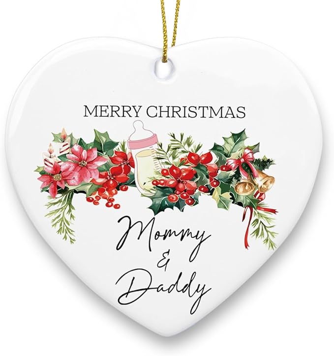 Christmas Baby Pregnancy Announcement Ornament New Parents Gifts for Couple Him Her New Mom Dad to Be Babys First Christmas Heart Ceramic Xmas Tree Ornament Decorations Boy Girl