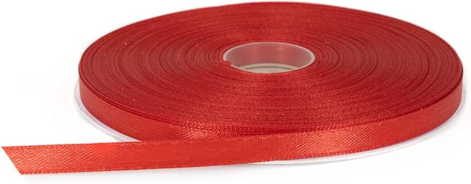 Red Satin Ribbon Roll - 1/4 inch x 50 Yards, Double Face Solid Color, Thick and Durable, 100% Polyester for Gift Wrapping, Crafts, Hair and Decorations