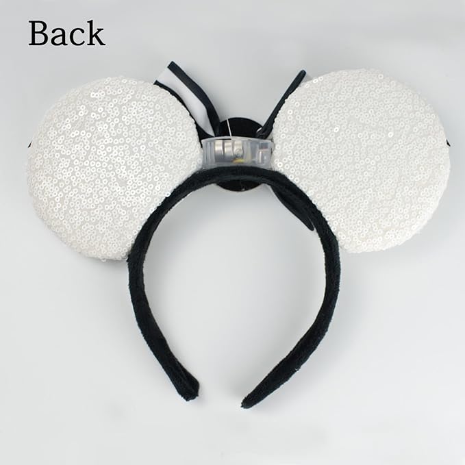 LED Mouse Ear Halloween Light Up Headband, Flash Glowing Hair Bow Party Decoration Headwear Hair Accessories for Women Girls