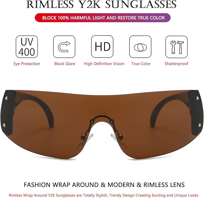 AIEYEZO Oversized Y2K Sunglasses for Women Men Trendy Retro Wrap Around Big Shield Sun Glasses