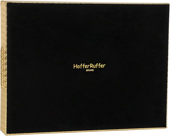 HofferRuffer Rectangle Serving Tray with Hole Handles for Coffee Table, Breakfast, Tea, Food, Butler - Countertop, Kitchen, Vanity Serve Tray, 16.2 x 12.2 x 2 inches, Faux Leather (Gold)