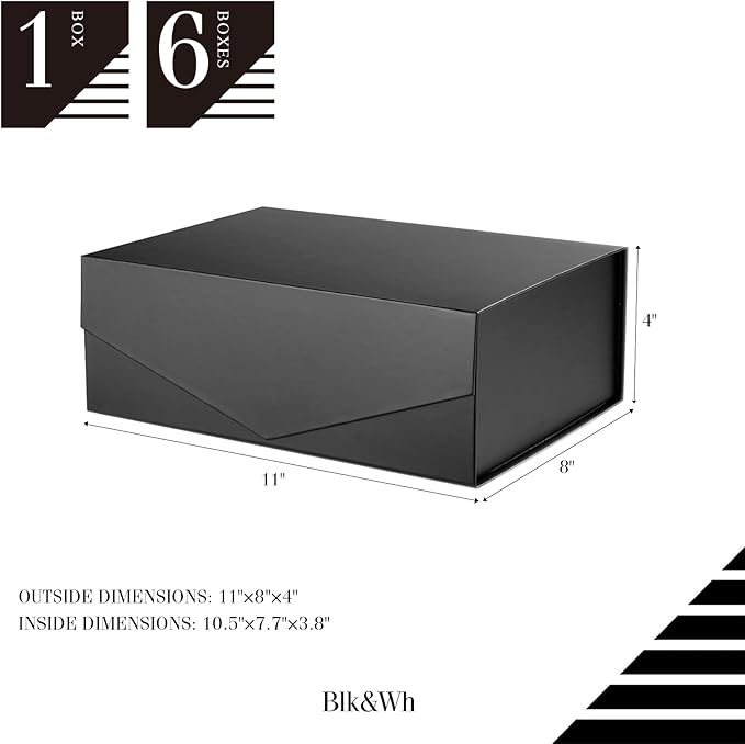 BLK&WH 6 Gift Boxes 10.5x7.7x3.8 Inches, Gift Boxes with Lids, Black Gift Boxes, Groomsmen Boxes, Collapsible Gift Boxes with Magnetic Lids (Matte Black)