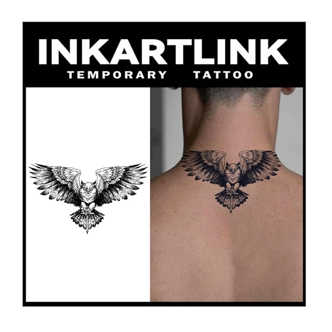 INKARTLINK Tattoo Tech, 2 Sheets Medium Semi Permanent Tattoo, Adult Art Design Temporary Tattoos, Lasts 1-2 Weeks, Waterproof, Realistic Look, No Reflection (Eagle Totem)