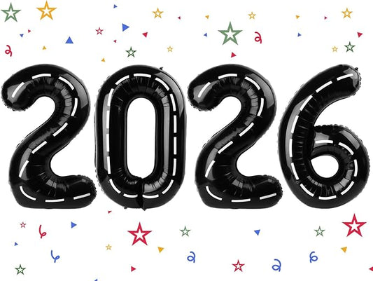 2026 Balloon - Race Car Birthday Number Balloons, 40 Inch Large Foil Balloons for Men Women Boys Girls Race Car Themed Birthday Decorations，Number 2026 Balloon