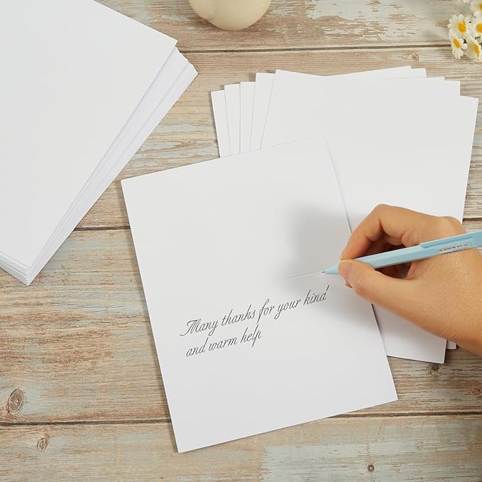 50 Pack Blank Cards Folded Cardstock Thank You Blank Greeting Cards for Invitations, Wedding, Greeting Cards, All Occasion DIY, 5x7 Folded Cards White