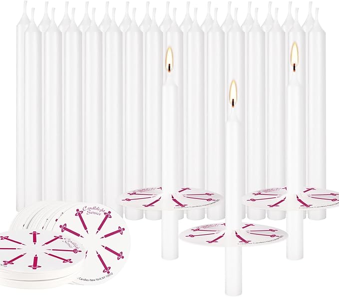 400 Pack White Taper Candles with Drip Guards & Paper Holders - 5 Inch Odorless Religious Candles for Church Prayers, Sabbath Ceremonies, & Home Decorations…