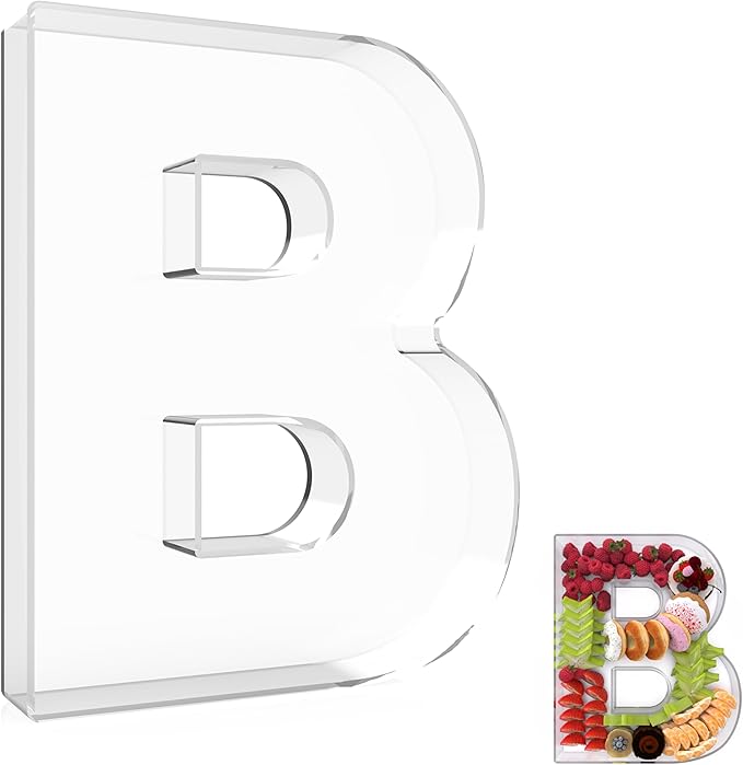 13.8" Extra Large Acrylic Letter Charcuterie Board Box, Reusable Fillable Letter Cake Candy Dish Display Serving Tray for Birthday Anniversary Party Decoration (B)