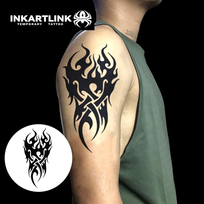 INKARTLINK Tattoo Tech,2 Sheets Extra-Large Semi Permanent Tattoo,Adult Art Design Temporary Tattoos, Lasts 1-2 Weeks, Waterproof, Realistic look, No Adhesive, No reflection (Fire Totem Design?