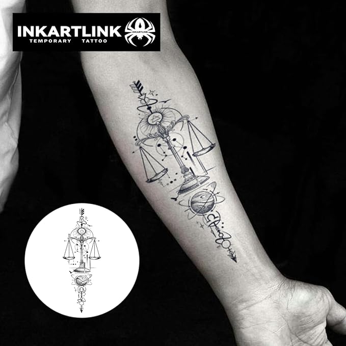 INKARTLINK Semi Permanent Tattoo, Party Tattoo, Beautiful and Realistic Design, Fun Tattoo Experience, Cruelty-free, Non-reflective, Waterproof (Libra Creative Geometric Pattern)