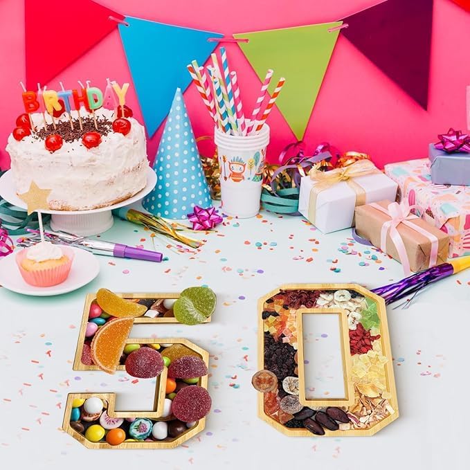 Brainy 50th Birthday Party Supplies Trays Number Charcuterie Tray Wooden Serving Charcuterie Tray for 50th Birthday Anniversary Party Decorations Chocolate Candy Container (50th)