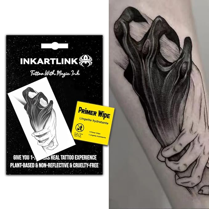 INKARTLINK Temporary Tattoos, Semi Permanent Tattoos, Adult Art Designs, Waterproof Temporary Tattoos, Party Favors, Tattoo Stickers Realistic, No Adhesive, Lasts 1-2 Weeks (Devil's Hand)