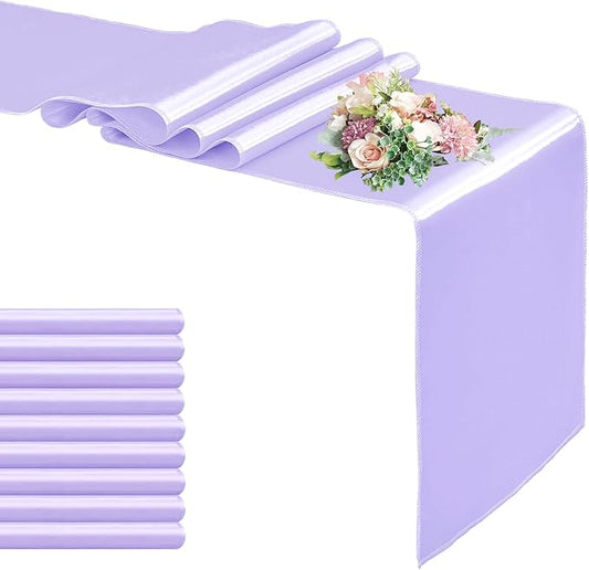 10 Pack Satin Table Runner Lavender 12 x 108 Inch Long,Satin Silk Table Runner for Wedding,Birthday Party and Banquet(Lavender,10 Pack)