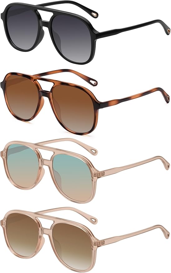 YDAOWKN Retro Square Aviator Sunglasses for Womens Mens Vintage 70s Double Bridge Sun Glasses
