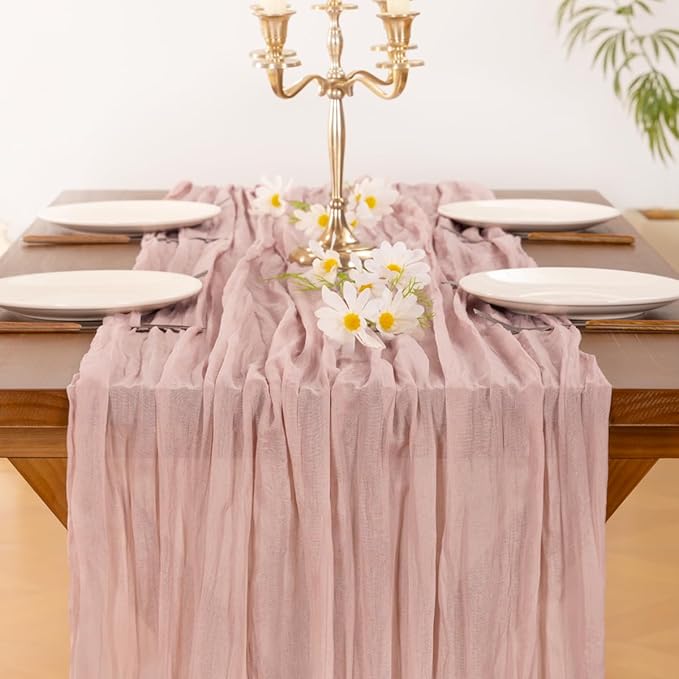 Socomi 6pcs Pink Cheesecloth Table Runner Fall Thanksgiving Boho Rustic Gauze Dusty Pink Farmhouse 120 inch 10FT Cheese Cloth Runner for Wedding Party Baby Shower Birthday Home Decor