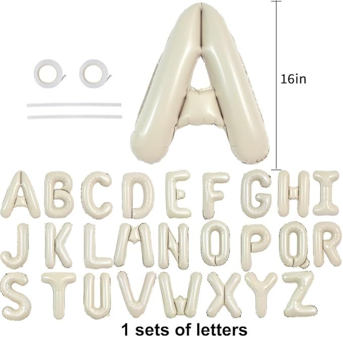 TONIFUL 52 Pieces 16 Inch Cream White Letter A-Z Balloons,Custom Phrase Mylar Foil Alphabet Letter DIY Personalized Phrase Banner for Birthday Anniversary Celebration Graduation Party Supplies Decor