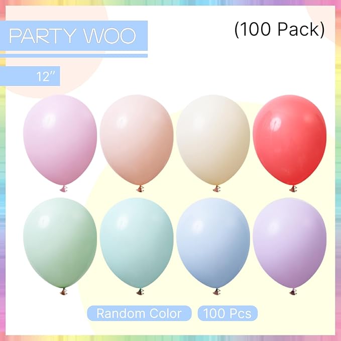 PartyWoo Pastel Balloons 100 pcs 12 Inch Pastel Rainbow Color Spring Latex Helium Balloons for Graduation Baby Shower Gender Reveal Easter Birthday Party Decorations