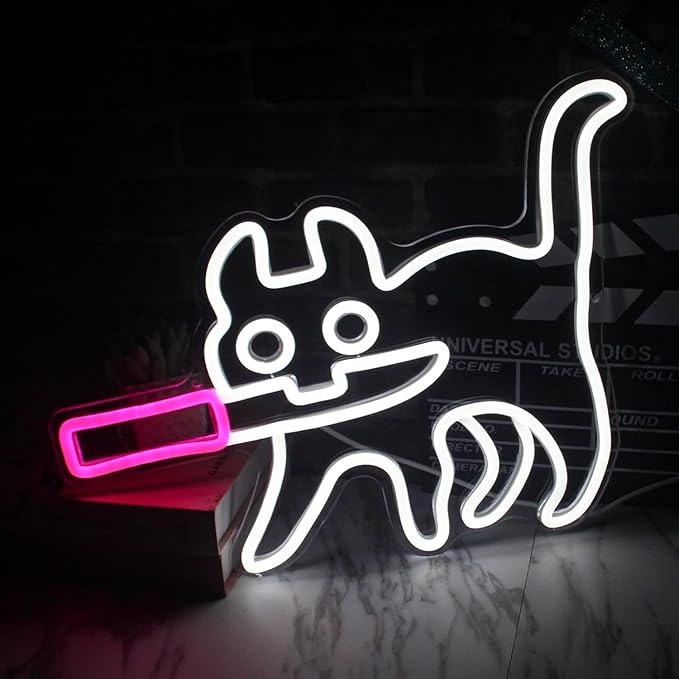 Dimmable Cat Neon Light 11.8x15.7in - Kawaii Night Light for Girls Bedroom, Cat Lover Gifts, USB Wall Decor for Home/Dorm/Living Room