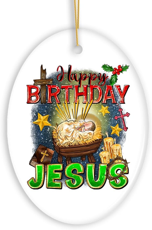 Happy Birthday Jesus Christmas Ornament, Nativity Religious Decor