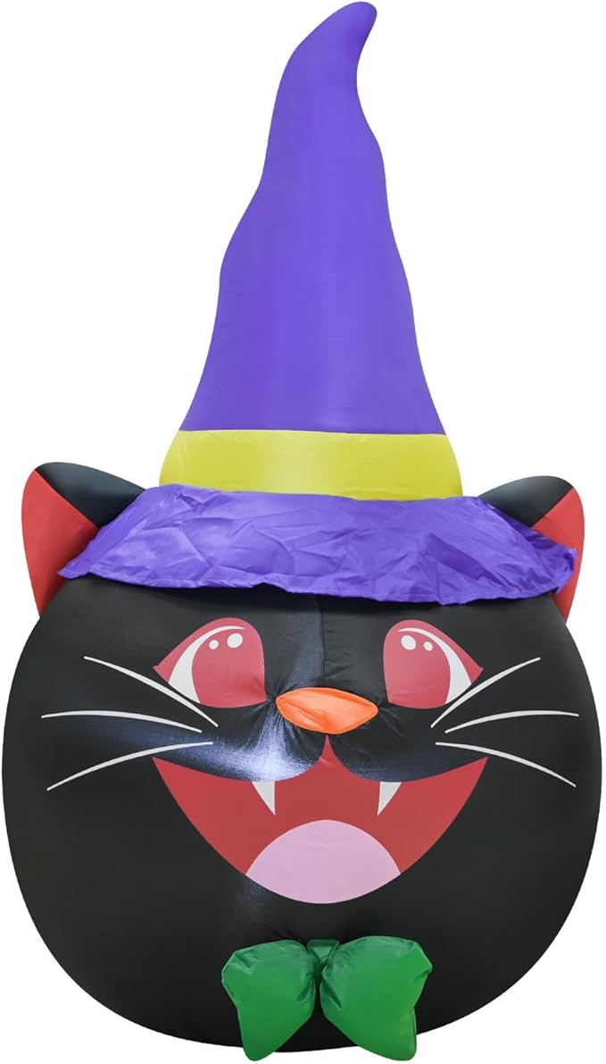 4FT Cat Head Halloween Inflatable Decoration Halloween Parties Holiday Decor Blow Up Decorations with LED Lights Indoor Outdoor Yard Graden Decor
