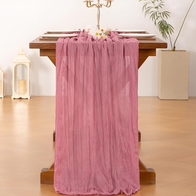 Socomi 6pcs Mauve Fall Thanksgiving Cheesecloth Table Runner Boho Rustic Gauze 120 inch 10FT Cheese Cloth Runner for Wedding Party Baby Shower Birthday Home Decor Holiday Decorations