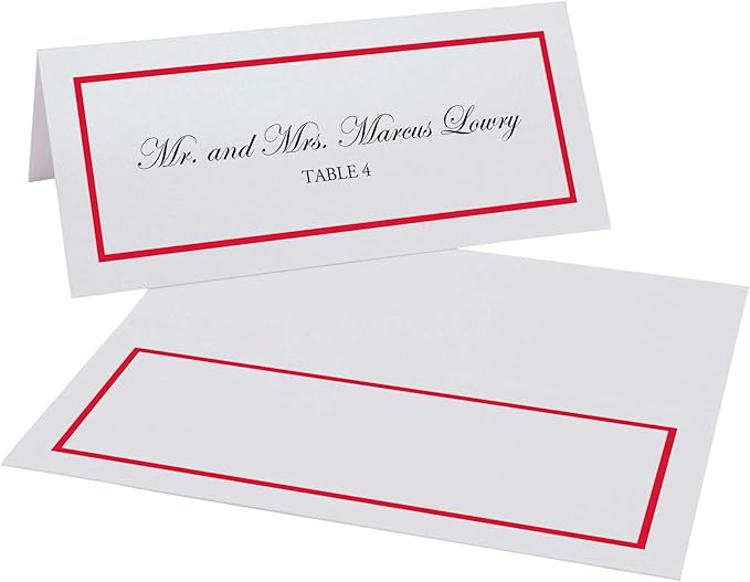 Single Line Border Place Cards, Ruby Red (Choose Color), Set of 25, Pre-cut and Scored - Wedding, Party, Dinner, and Special Events - Made in the USA