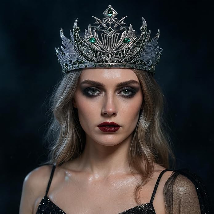 Gothic Red Crystal Flame Wing Tiara Crown for Women Girls, Halloween Cosplay Dark Queen Headpiece, Vintage Rhinestone Headband for Masquerade Party Wedding Prom Stage Accessories