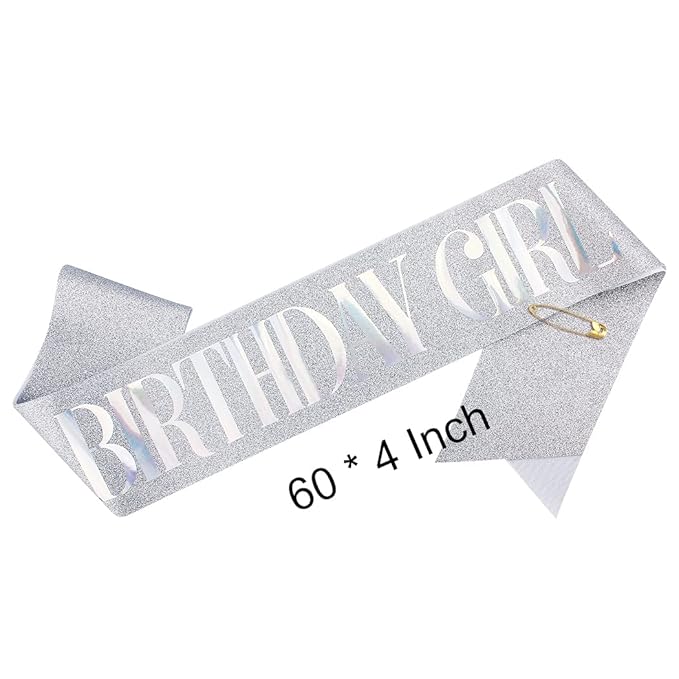 AOPRIE Birthday Girl Crown for Women with Sash Silver Colorful Tiara for Women Headband Princess Crown Rhinestone Happy Birthday Accessories