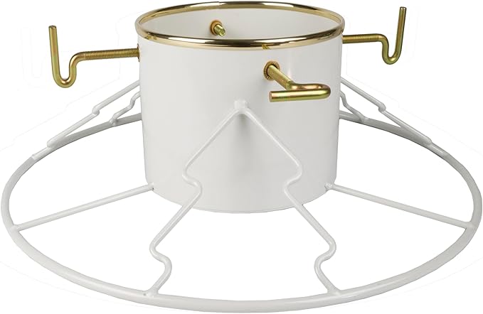 Yard Butler Santa's Helper Christmas Tree Stand - Heavy-Duty Christmas Tree Stand - Metal Stand Base for Live Christmas Tree - Durable & Weighted Christmas Tree Base - for 3–6' Trees - White