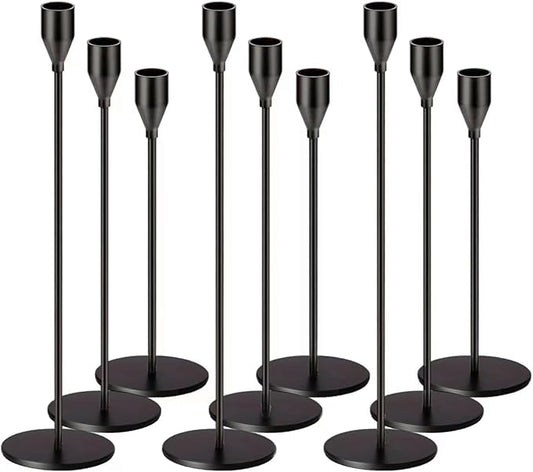 Matte Black Candlestick Holder for Taper Candles, Decorative Candle Holders Bulk Candle Stick Holders, Fits 3/4 inch Candles, Metal Taper Candle Holders for Table Centerpieces, Home Decor (Set of 9)