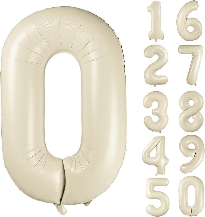 40 inch Beige Number Balloon Giant Foil Helium Balloons Cream White Number 0 Balloon for Birthday Party Anniversary Decorations Supplies