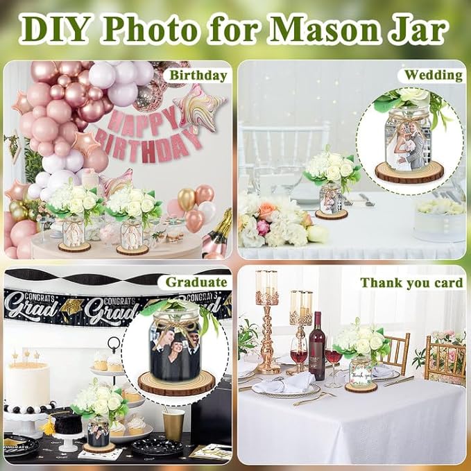 Set 6 Mason Jar Table Centerpiece - Wedding Centerpieces for Tables, Mason Jar Flower Centerpiece Vases Decor- Boho Farmhouse Rustic for Engagement, Bridal Shower, Wedding, Versatile Decor (White)