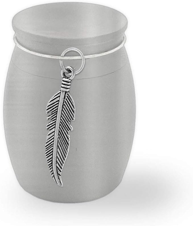Small Memorial Cremains Vial Urn Keepsake Holder Feather Container Jar Vial Brushed Stainless Steel Cremation Funeral