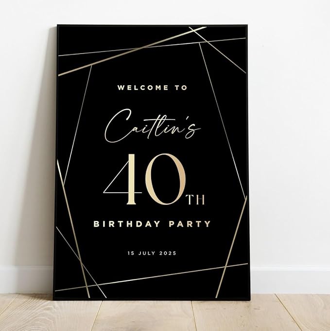 Editable Luxury Any Age Birthday Welcome Sign, Black Gold Poster, Luxury Template, customized birthday yard signs, birthday decorations, birthday Sign