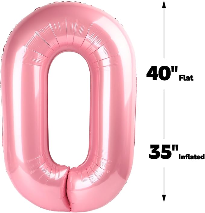 Pearl Pink 40 Inch 0 Number Balloons, 0 Decorations for 10 20 30 40 50 60 70 80 90 100 Birthday, Pearlescent Pink Foil Giant Birthday Graduations Anniversary Party Balloon