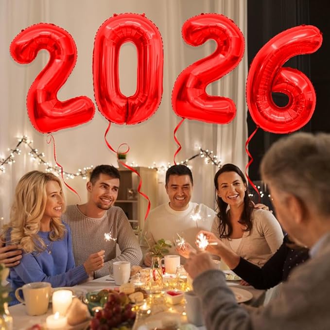 2026 Balloons, 40 Inch 2026 Number Balloons Red 2026 Balloon Large Foil New Year Balloon Numbers 2026 Mylar Baloons for Birthday Christmas Graduation New Years Eve Party Supplies Decorations