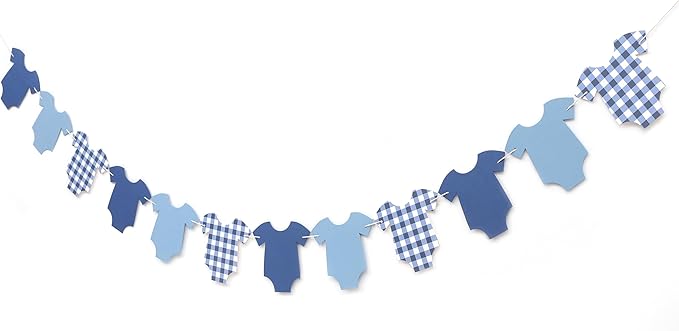 Blue Bodysuit Banner - Baby Shower Decoration Gingham Banner,Baby Bodysuit Gender Reveal Party(Navy)