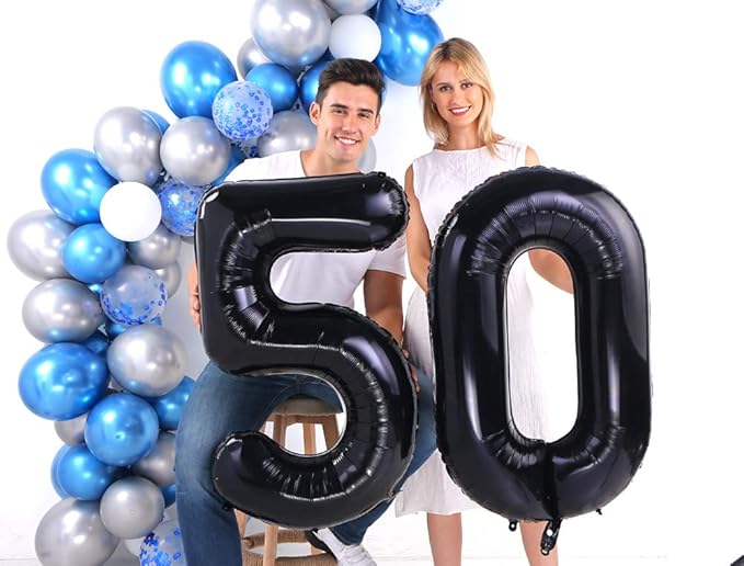Black 50 Number Balloons Giant Jumbo Number 50 Foil Mylar Balloons for Women Men 50th Birthday Party Supplies 50 Anniversary Events Decorations