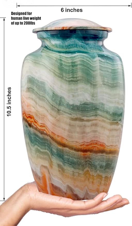 Memorial Cremation Urns for Human Ashes | Handcrafted Large Burial Marble Finish Adult Cremation Urn, Funeral Decorative Urns for Female & Male | 200 lbs with Velvet Bag (Blue Marsh)