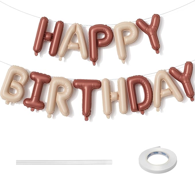 Happy Birthday Balloon Banner, 16 Inch Nude Brown Tan Happy Birthday Foil Balloon, Brown Beige Neutral Happy Birthday Bunting Banner Letter Balloons for Boys Men Birthday Party Decorations Supplies