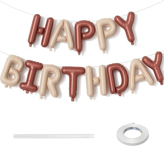 Happy Birthday Balloon Banner, 16 Inch Nude Brown Tan Happy Birthday Foil Balloon, Brown Beige Neutral Happy Birthday Bunting Banner Letter Balloons for Boys Men Birthday Party Decorations Supplies
