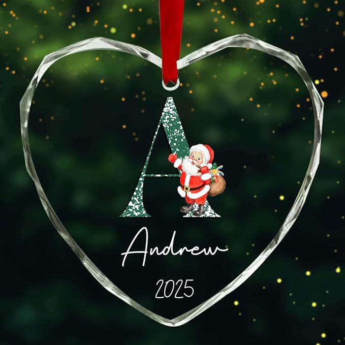 Personalized Heart Christmas Crystal Glass Ornaments Custom 2025 Name Ornament for Christmas Tree Decorations Customized Xmas Tree Hanging Gifts for Family Lover