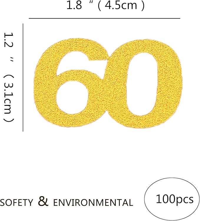 Gold Glitter 60th Bithday Confetti - Number 60 for Birthday, Anniversary Table Confetti Party Supplies, 60 Fabulous Decoration