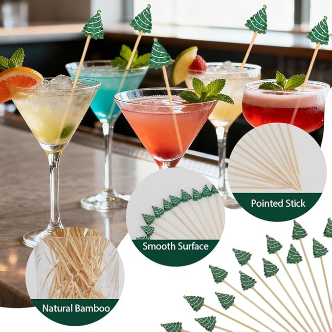 100pcs Christmas Tree Toothpicks For Appetizers Cocktail Skewers Party Toothpicks For Appetizers Christmas Food Picks For Appetizers Festive Bamboo Tooth Pick For Appetizer Charcuterie Pick For Fruit