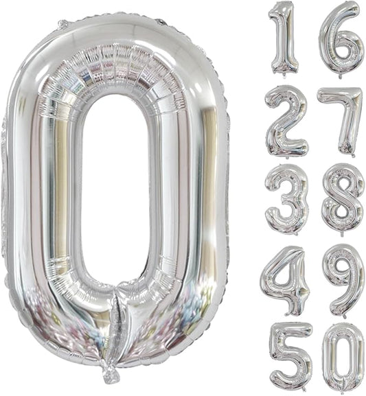 40 inch Silver Number Balloon Giant Foil Helium Balloons Silver Number 0 Balloon for Birthday Party Anniversary Decorations Supplies