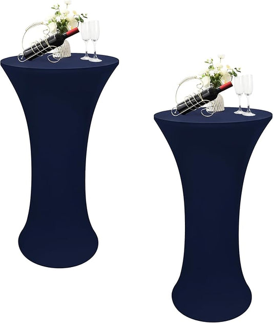 2PCS 24x43 Inch Round Fitted Cocktail Table Cover Navy Spandex Cocktail Table Cloth Highboy Fitted Tablecloth High Top Table Cloths for Party Pub Banquet Bistro