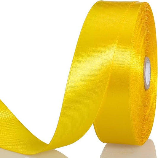 1 Inch Yellow Solid Satin Ribbon, 50 Yards Craft Fabric Ribbon for Gift Wrapping Floral Bouquets Wedding Party Decoration